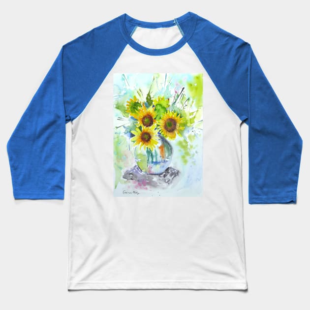 Sunflowers in a Vase Baseball T-Shirt by Casimirasquirkyart